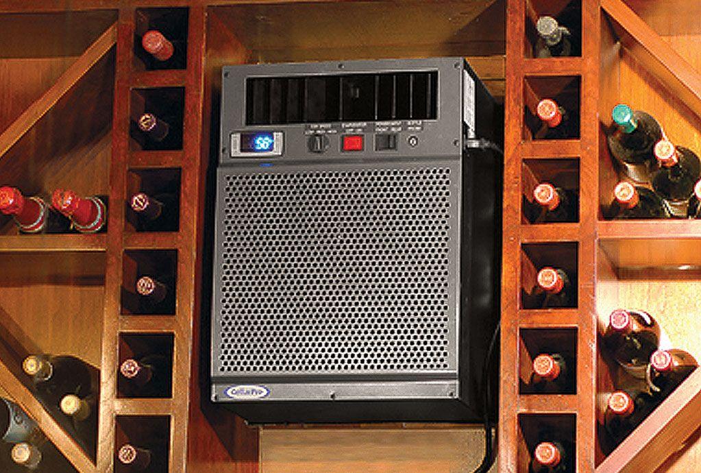 Commercial and industrial wine storage cooling system installed in a small room