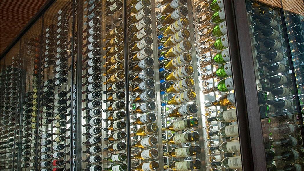 Contemporary custom built metallic wine cellar.