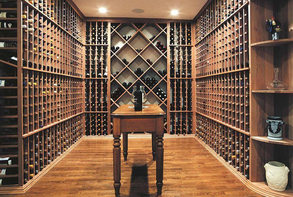 Elegant wine cellar with a wooden racking system