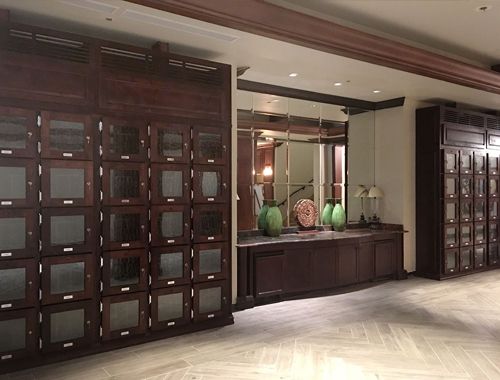 Beautiful Custom Wood Wine Lockers in Lobby