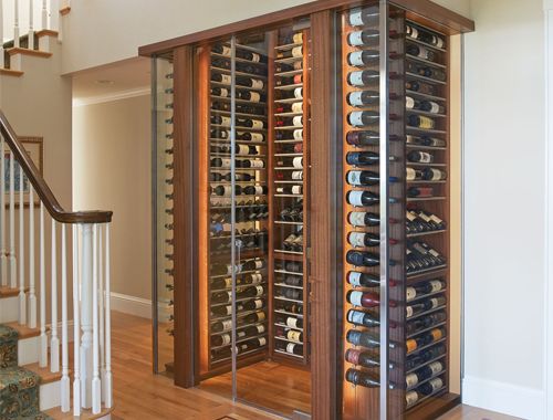 Glass Front Wine Cellar in Hallway