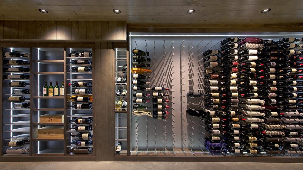 Dramatic glass enclosed wine room