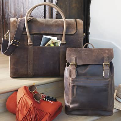 Leather Wine Backpack and Duffel Bag