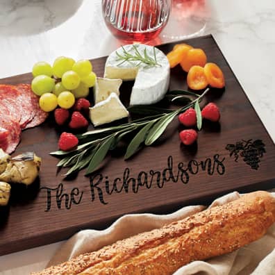 Etched Ash Plank Charcuterie Board with Cheese