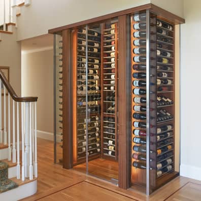 Jewel Box Style Glass Wine Cabinet in Hallway