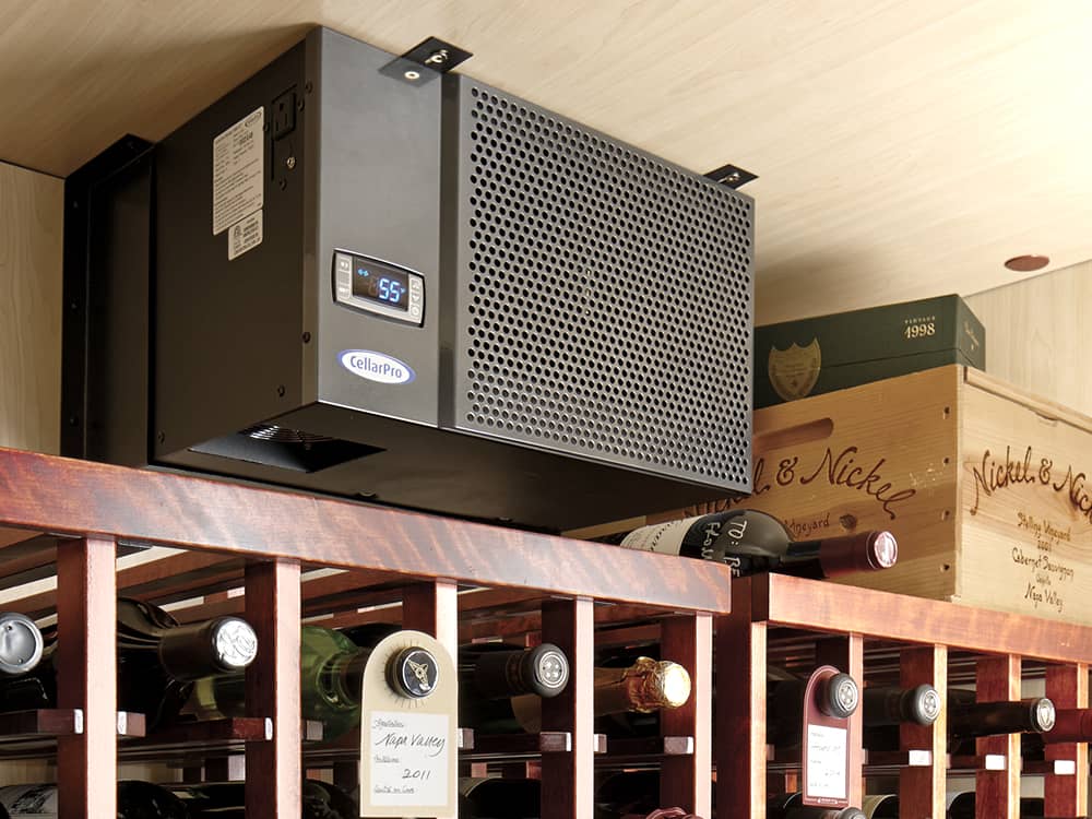 Cooling unit mounted inside a wine cabinet