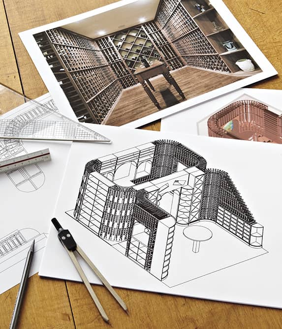 Drawings and construction materials for a wine cellar