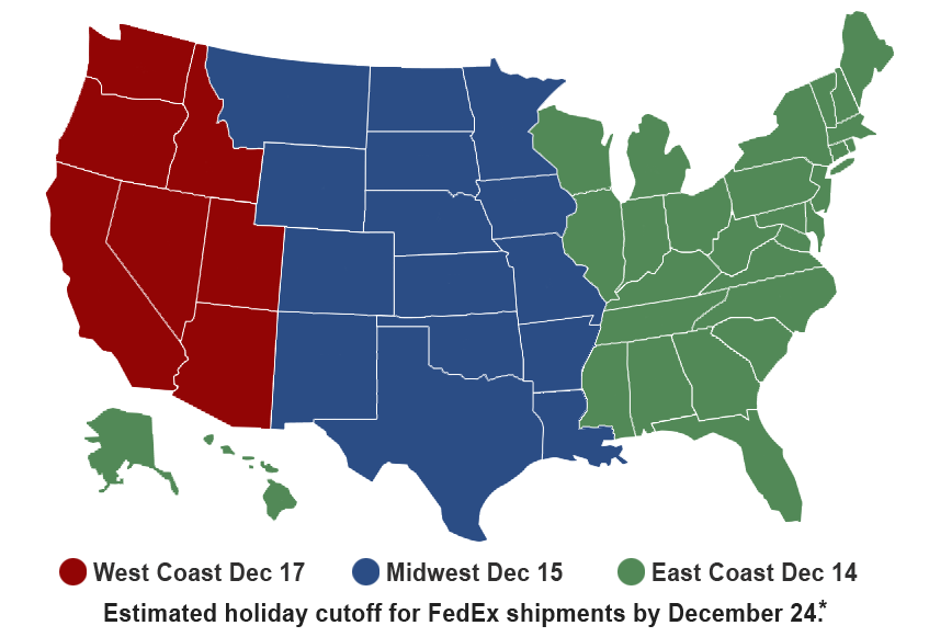 Map of Geographic Areas for Holiday Shipping