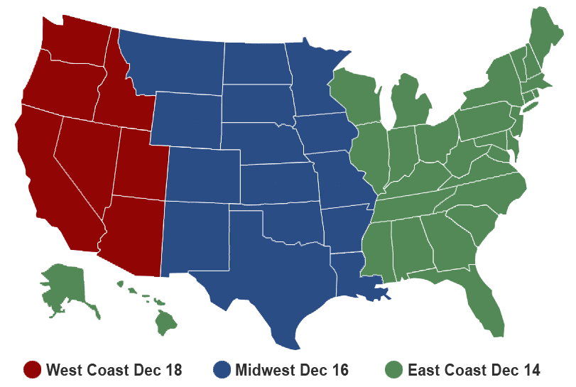 Map of Geographic Areas for Holiday Shipping