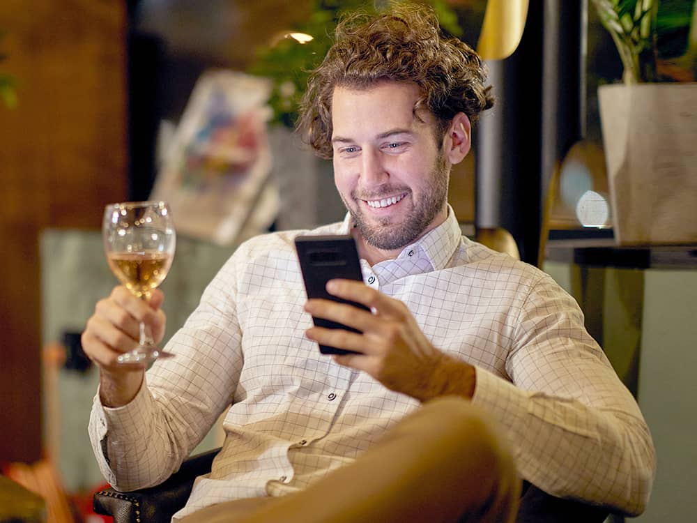 Wine Lover On Mobile Phone