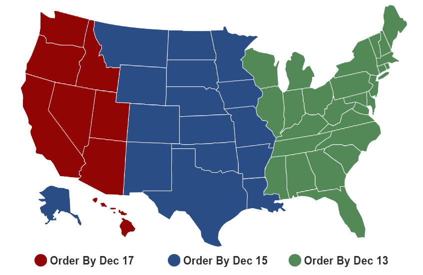 Map of Geographic Areas for Holiday Shipping
