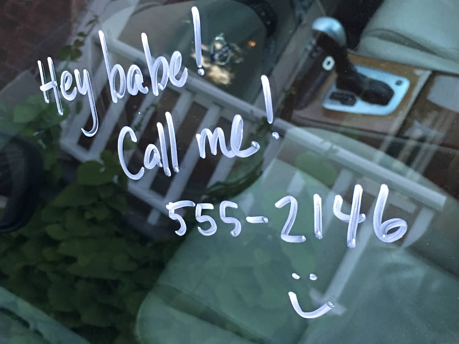 Wine Glass Writer note on car window