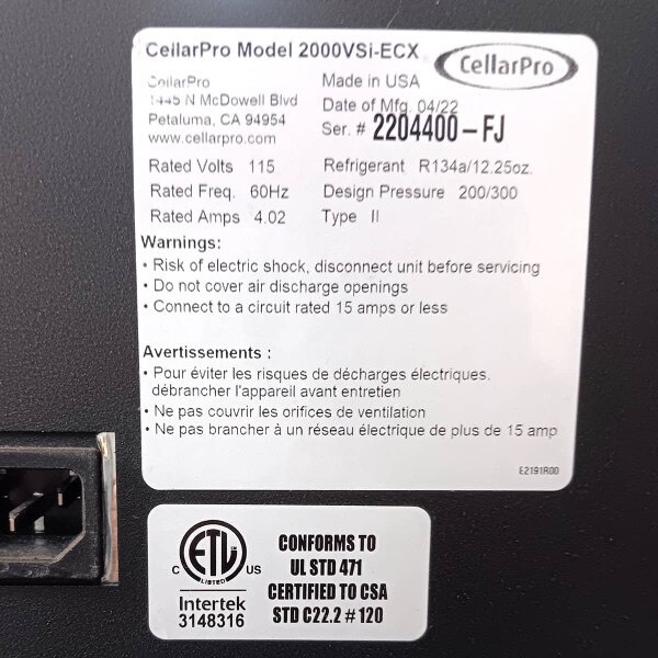 CellarPro 2000VSiECX Cooling Unit 27056 IWA Wine Accessories