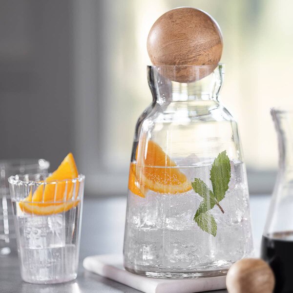 Glass Water Carafe Set with Wooden Ball Stopper