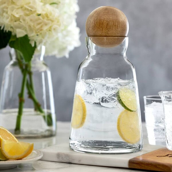 Glass Water Carafe Set with Wooden Ball Stopper