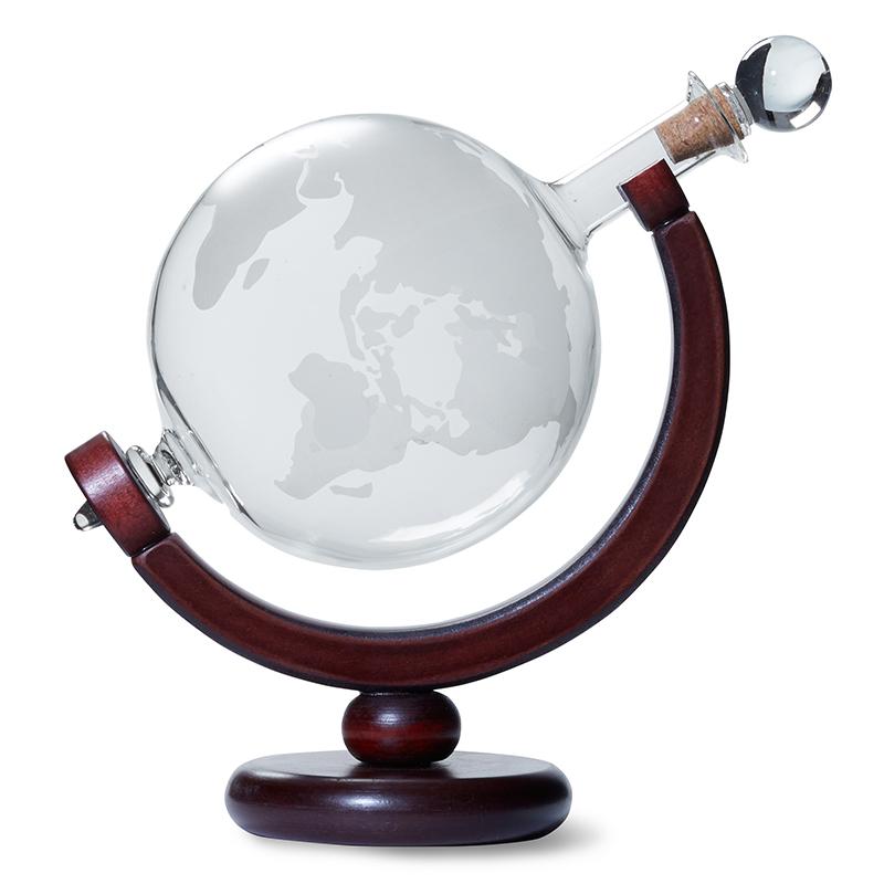 Globe Whisky Decanter + Glasses Set Wood - Thumbnail 3