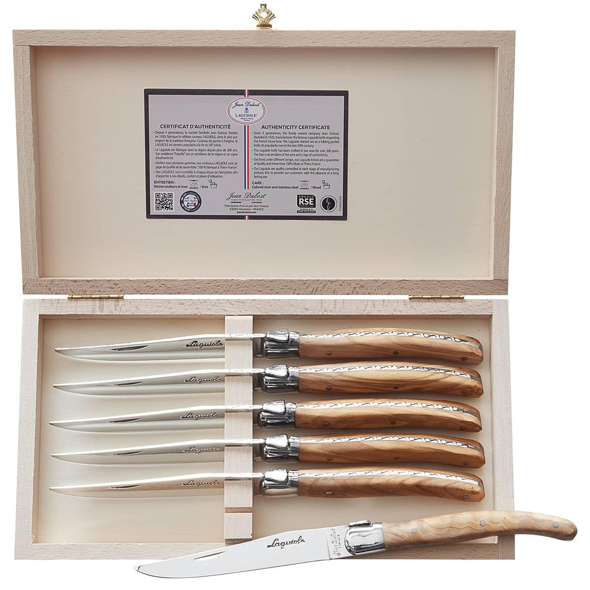 Laguiole Steak Knives, Set of 6 Laguiole Knives, Serrated Blade, Olive Wood  Handle, Stainless Steel, Laguiole Cutlery, Handmade in France, 