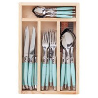 Jean Dubost Laguiole 12pc Steak Knife & Fork Set, Turquoise –