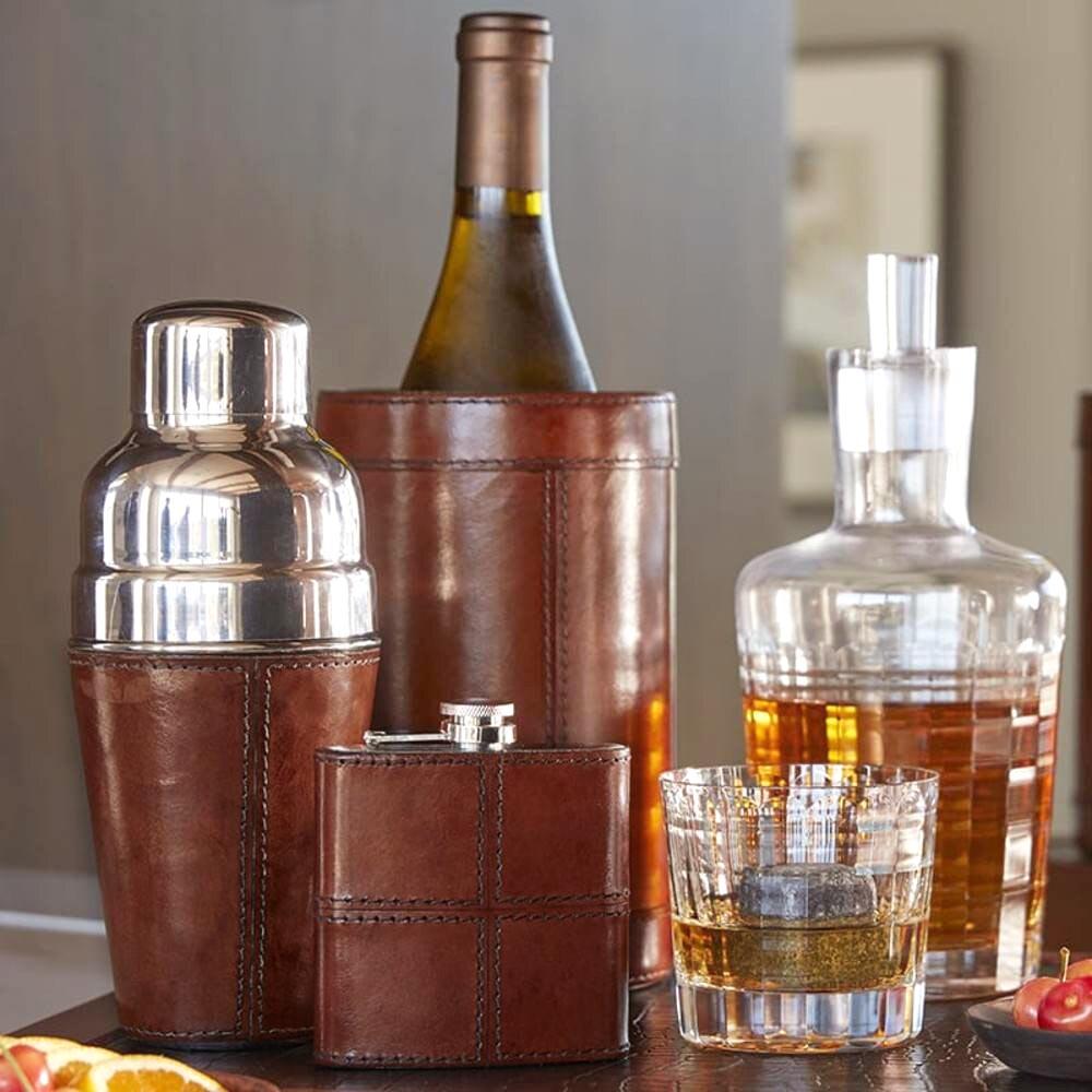 Leather Cocktail Shaker Brown 19oz #25674 | IWA Wine