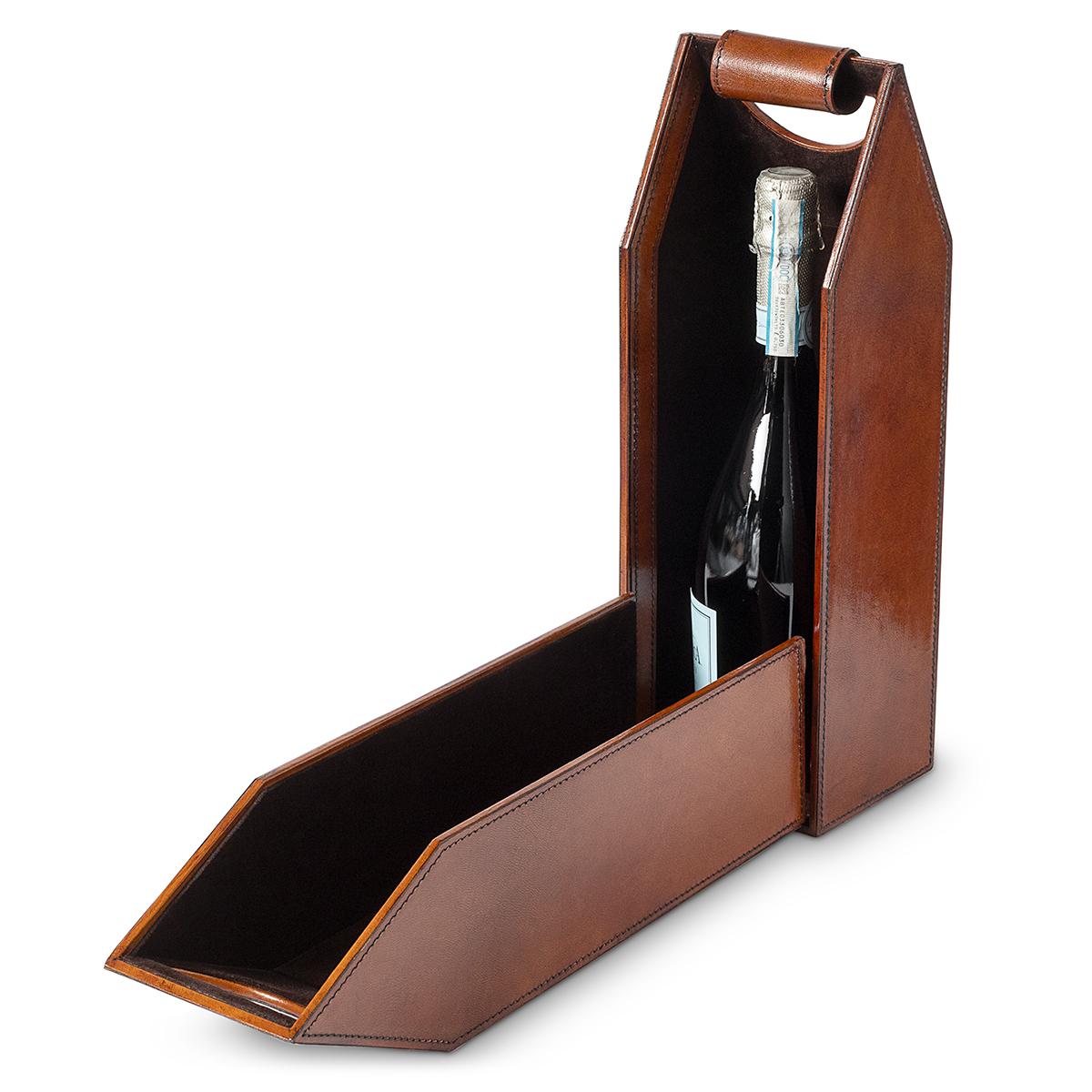 Leather Wine Carrier 2 Bottle Black #36464 | IWA Wine - View #2