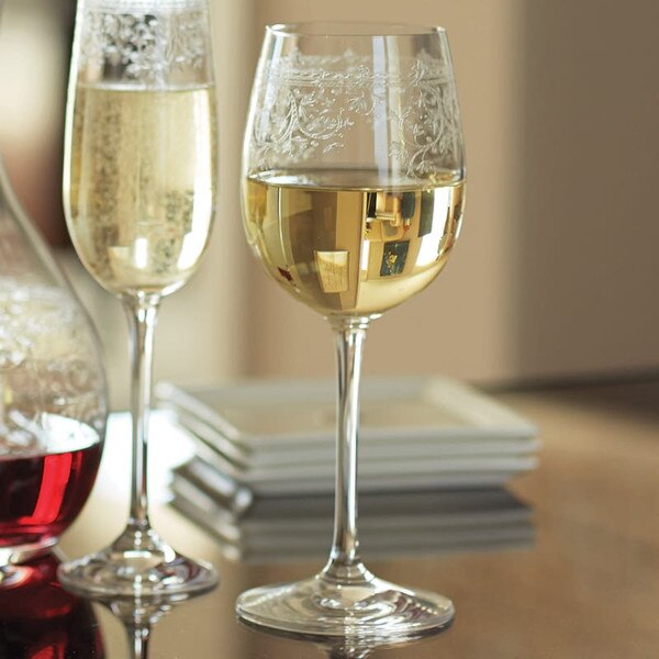 Lucca Etched White Wine Glasses Set of 6