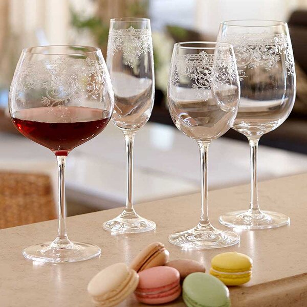 Lucca Etched White Wine Glasses Set of 6