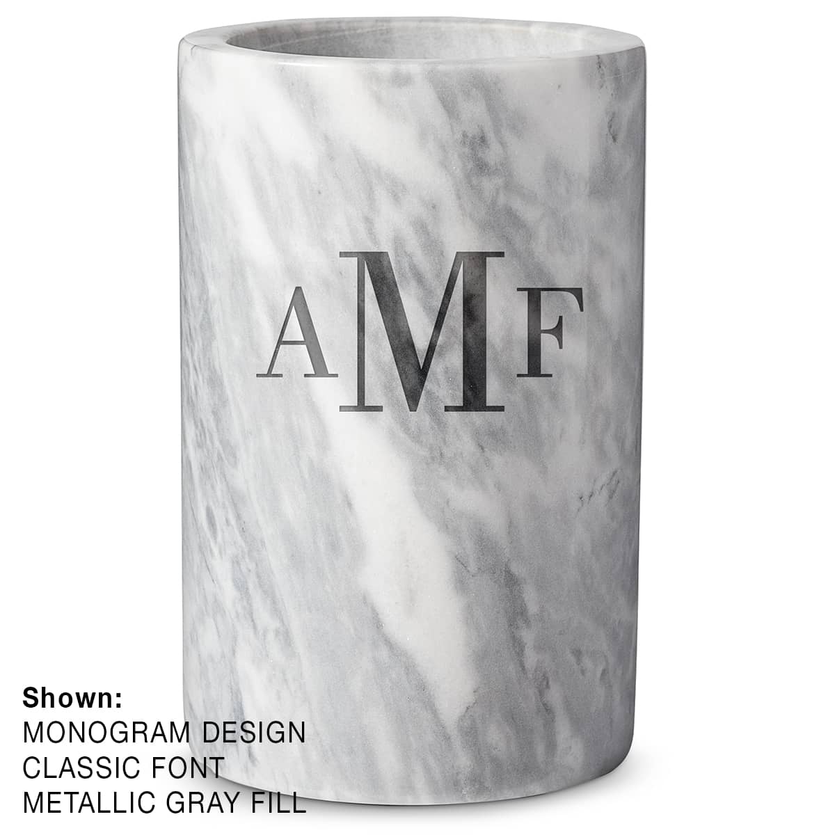 Laser Etched White Marble Chiller Initials #36327 | IWA Wine Accessories