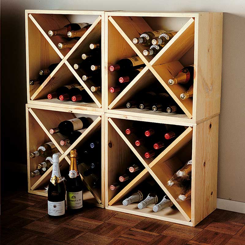 Pine Rack Cube 24 Bottle Unstained 1474 Iwa Wine Accessories Pine Rack Cube 24 Bottle Unstained, Modular Wine Storage Cubes