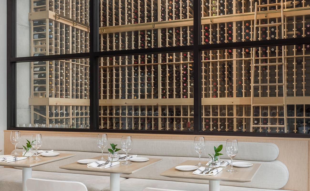 wood wine cellar with glass windows