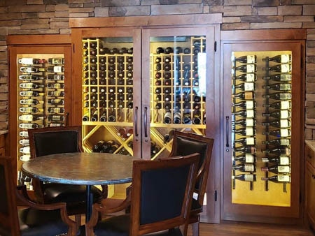 Stunning custom wine cabinet in a home dining room.