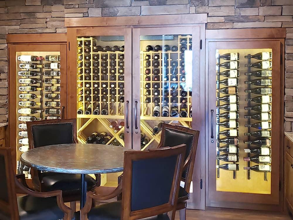 Glass enclosed wine cabinet.