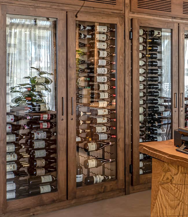 Mila Restaurant Custom Wine Cabinets in Miami Beach, FL.