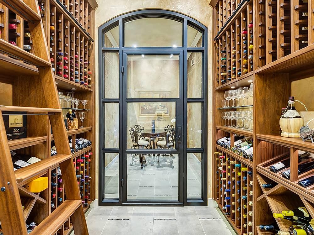 Stunning Wood Wine Racks in Custom Cellar with Display Shelves in Plano, Texas