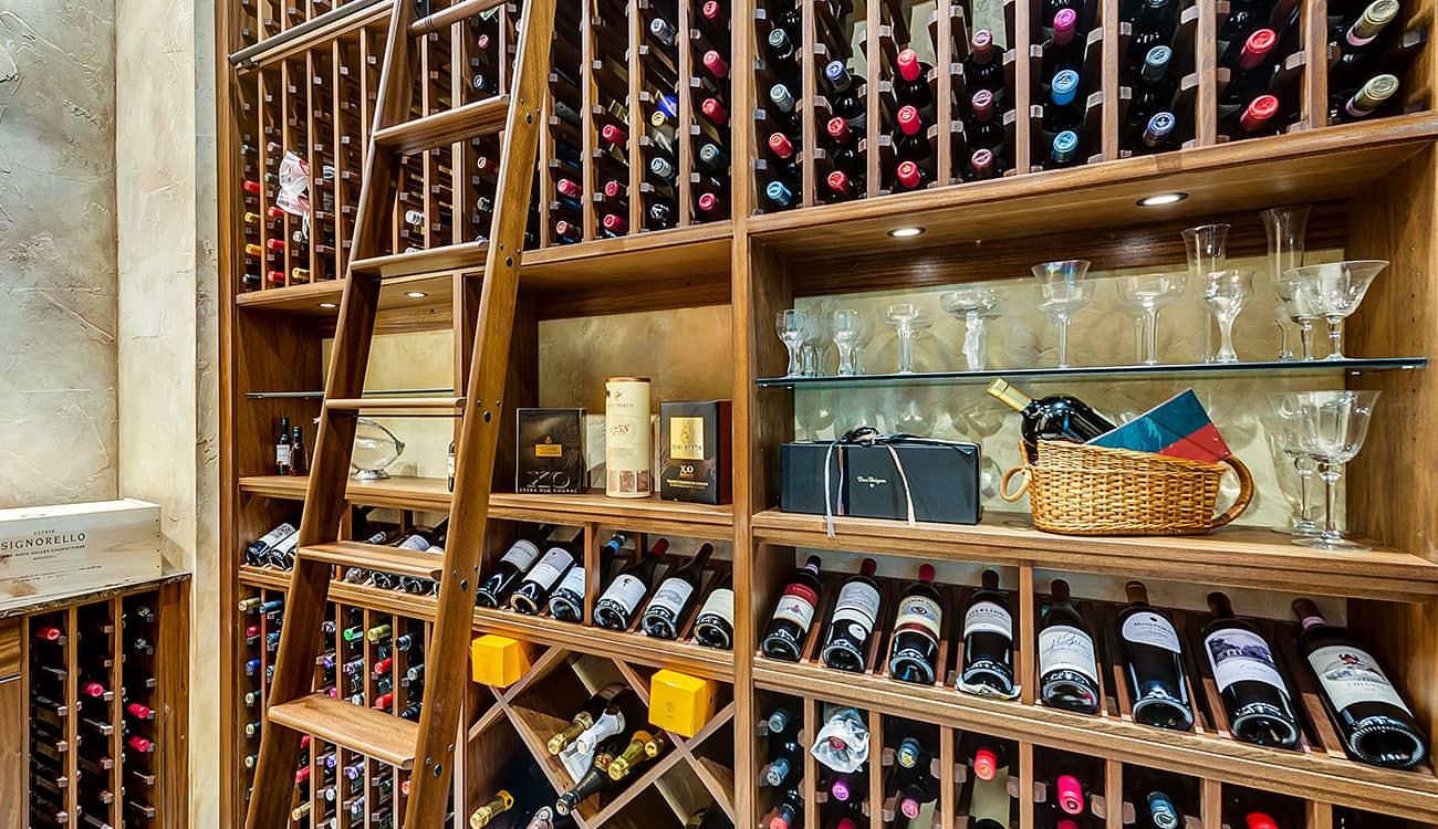 Stunning Wood Wine Racks in Cellar with Display Shelves in Plano, Texas.