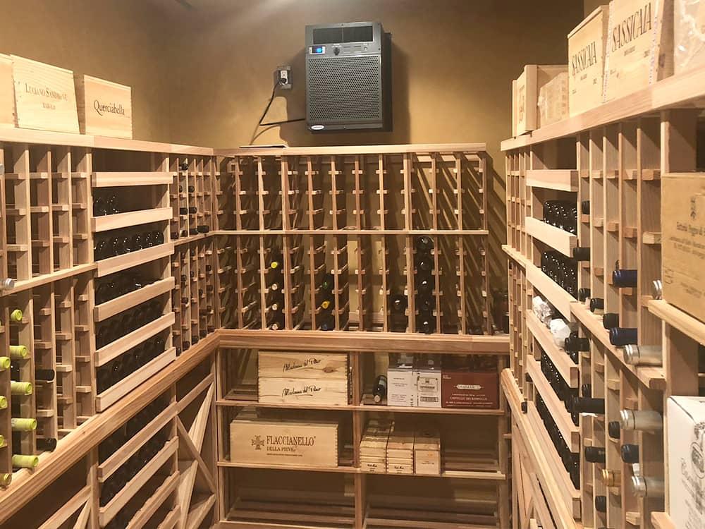 Practical wood wine storage custom cellar.