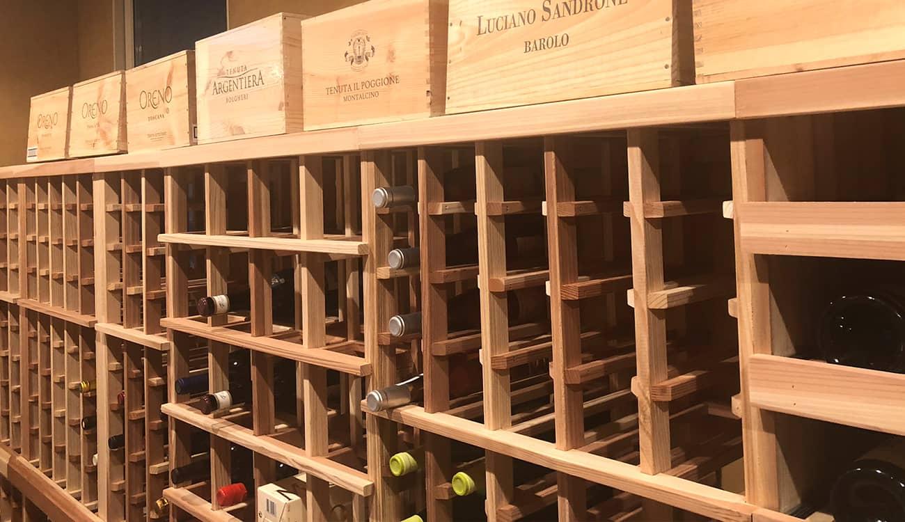 Wood wine racks for custom cellar.