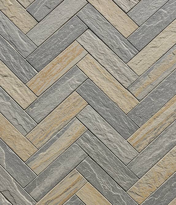 Intricate pattern of stones in V shapes