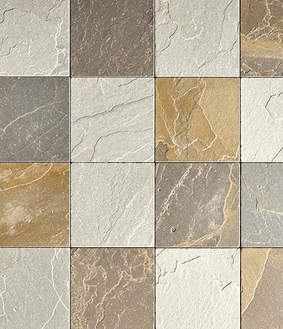 Stone cut into large squares, in rows