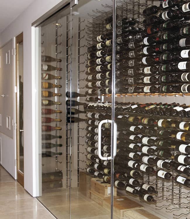 Glass enclosed wine cellar