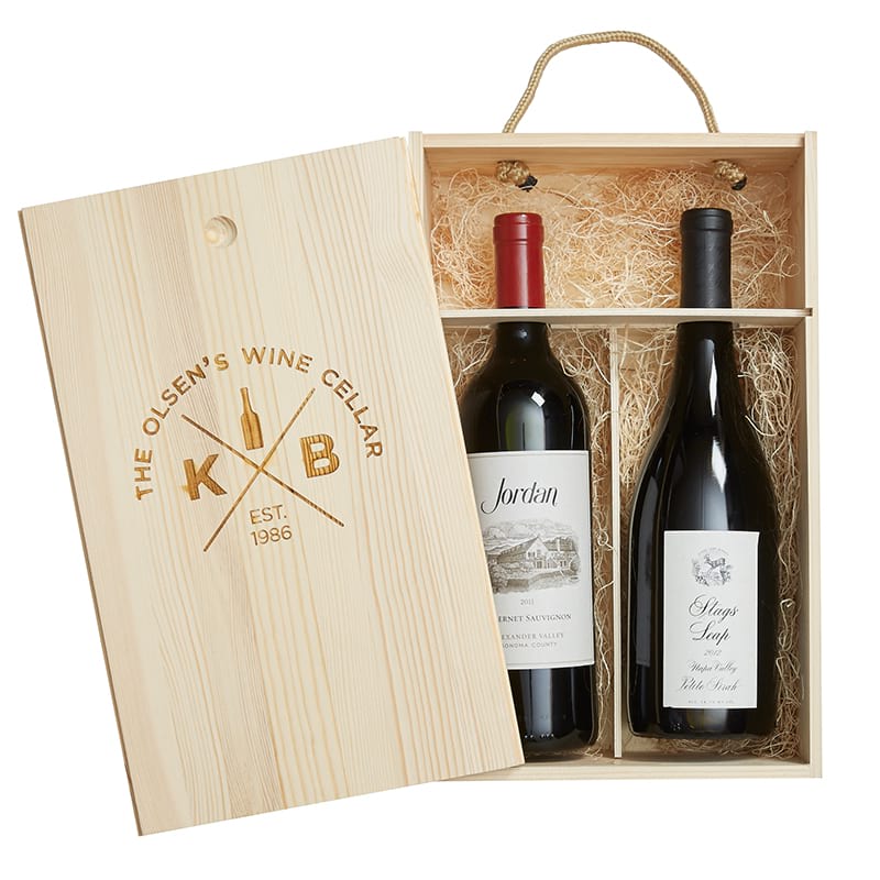 Personalized Pine Wood Gift Box 2 Bottle Quadrant #25731 ...